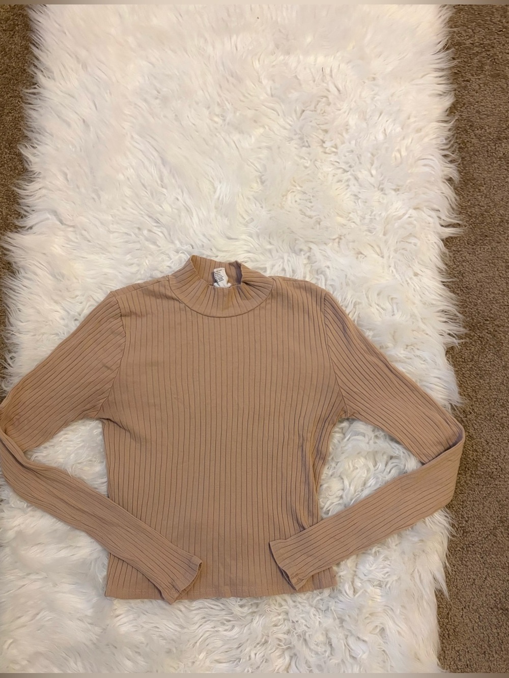 Tan Ribbed Mock Neck Long Sleeve Top - Picture 1 of 1